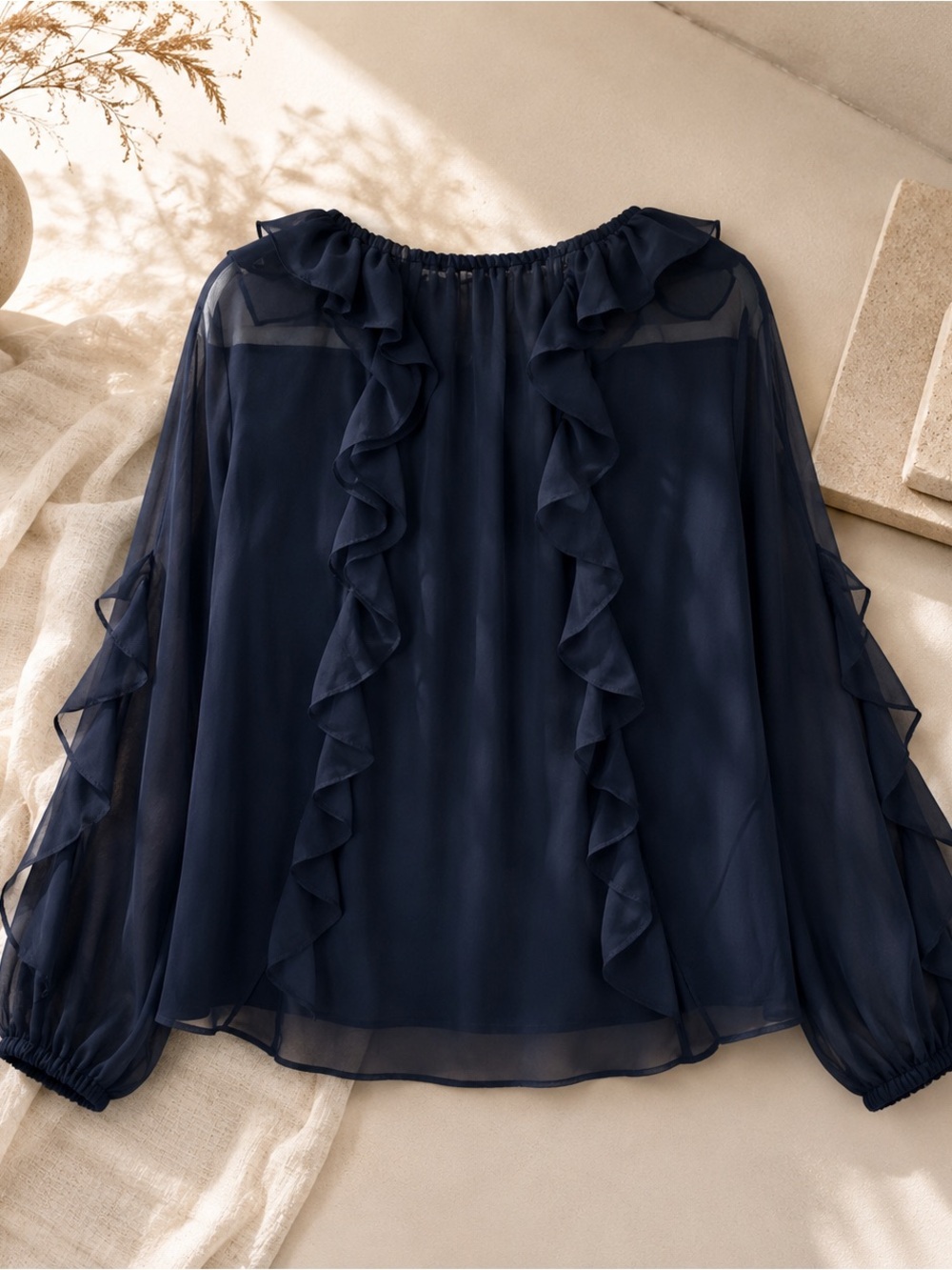 Kobi Halperin Navy Ruffle V-Neck Blouse - Picture 6 of 7